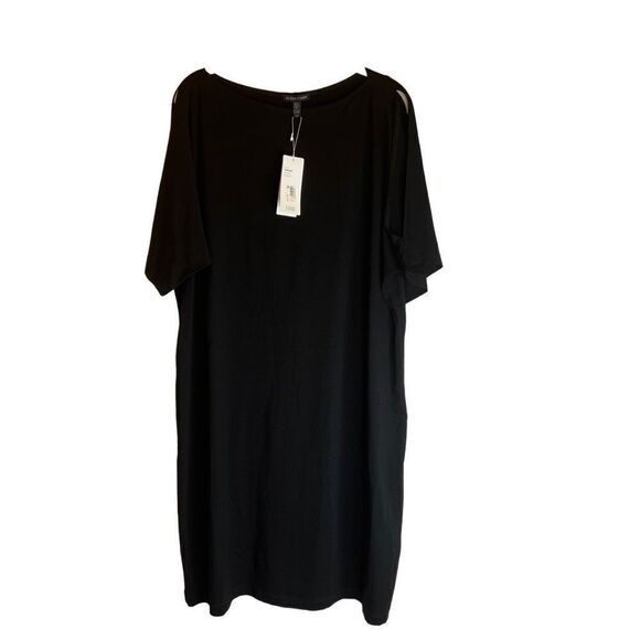 Eileen Fisher Black Bateau Kimono Dress Sz.L NWT - Picture 1 of 7